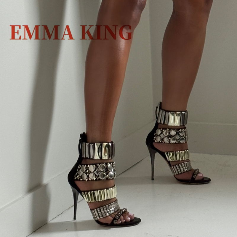 Summer Clothing Collection - Black Embellished Ankle Strap Sandals Summer