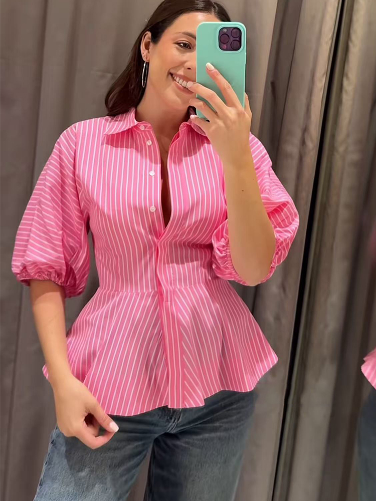 Summer Youth Clothing - TFMLN Women Striped Shirts Slim Fit