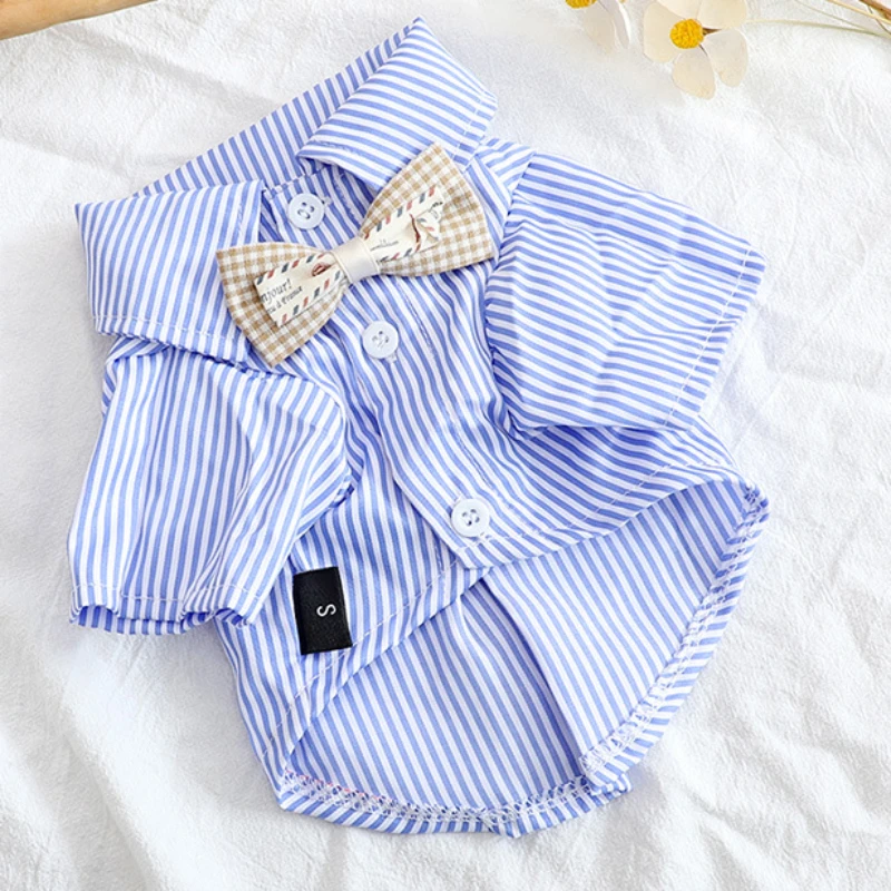 Summer Clothing Wholesale - Pet Dog Clothes Bowknot Striped Shirts