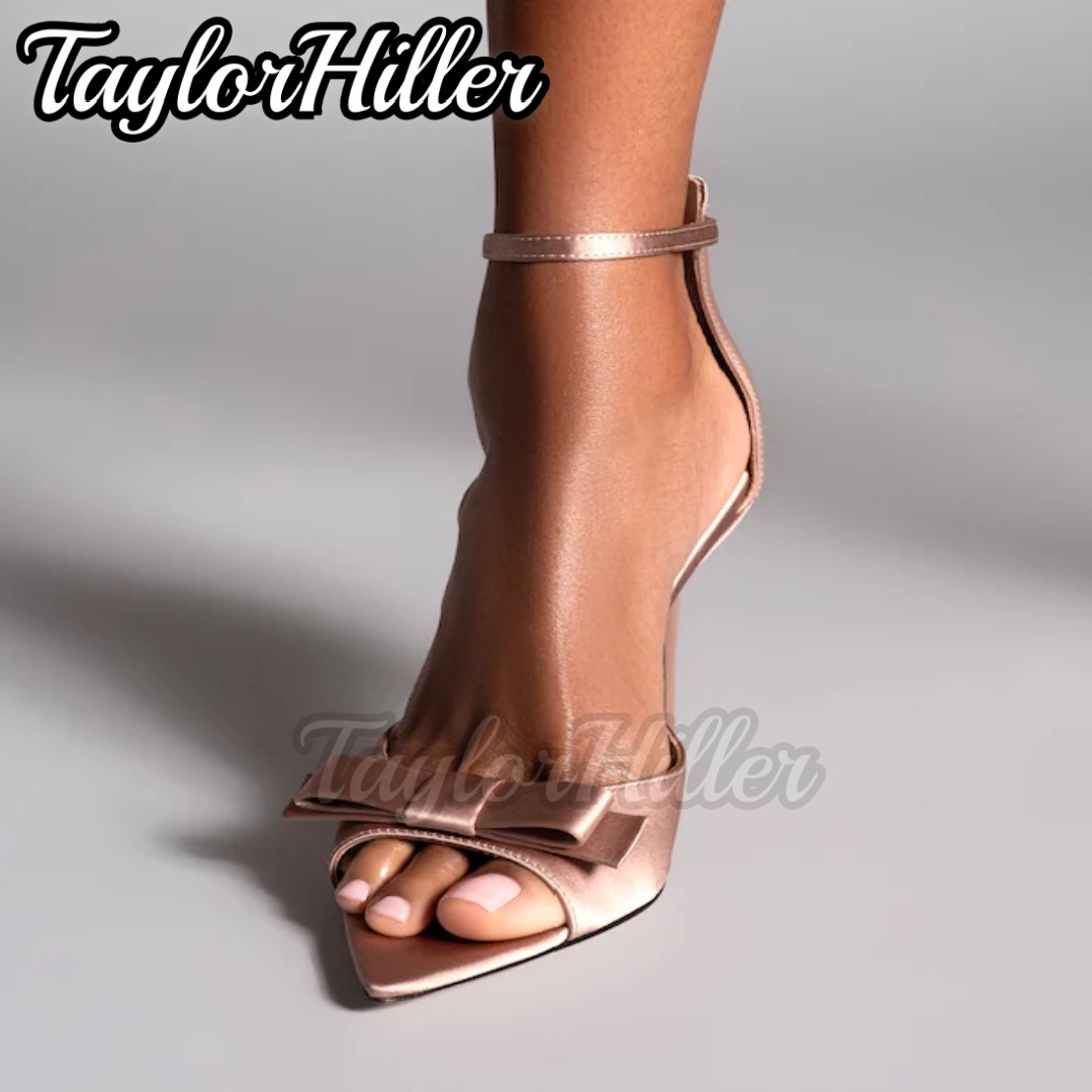 Summer Clothing Offers - Gentle Pink Butterfly-knot High Heels Satin