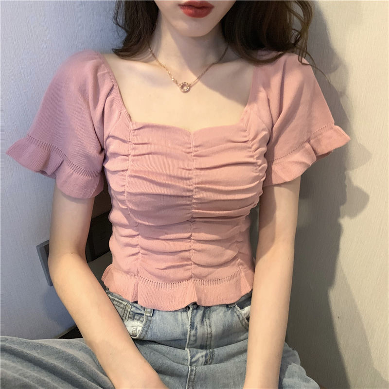 Summer Youth Clothing - Knitted Fashion Blouse Woman Ruffle Youth