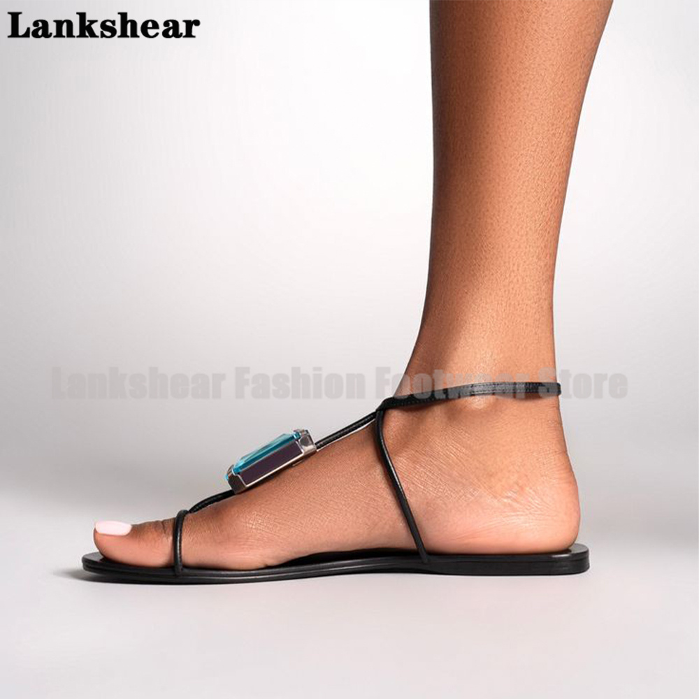 Blue Gemstone T-Strap Flat San - Flip Flop Jeweled 评论和价格