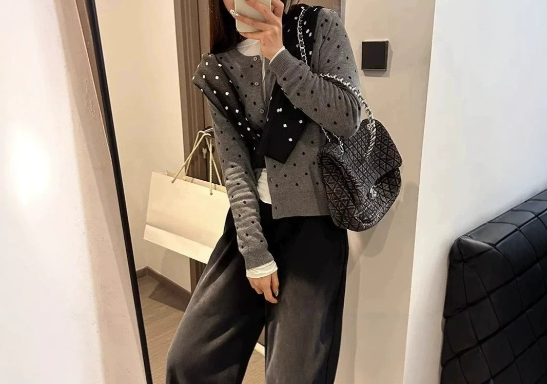 Gray Polka Dot Knitted Cardiga - Crew Clothing Summer Jacket 评论和价格
