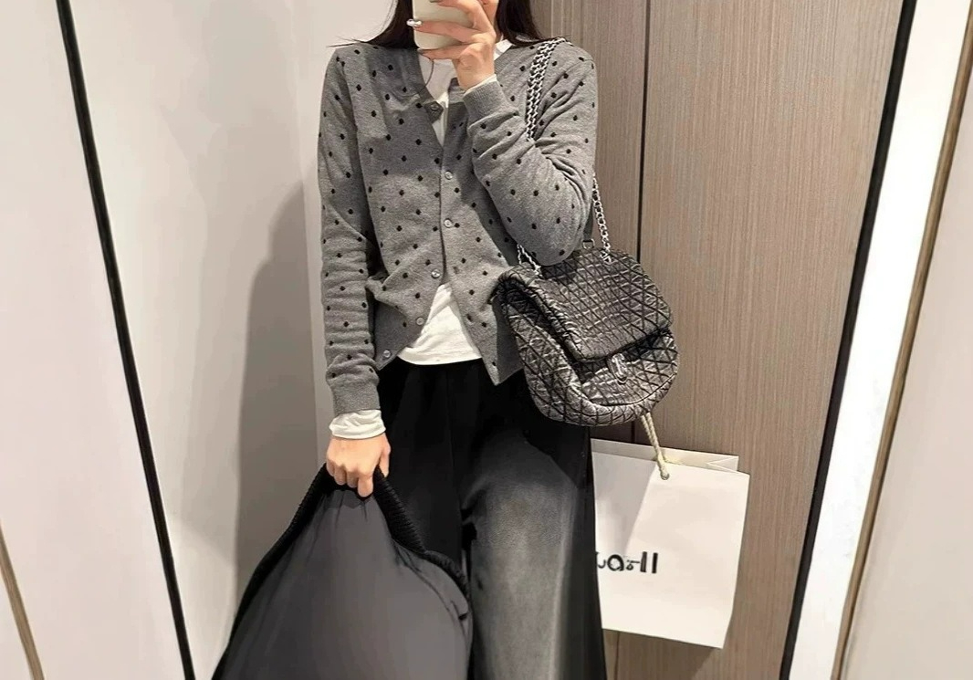 Gray Polka Dot Knitted Cardiga - Crew Clothing Summer Jacket 评论和价格
