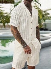 Men Crochet Knit 2 Piece Set L - Summer Clothing Beach 评论和价格