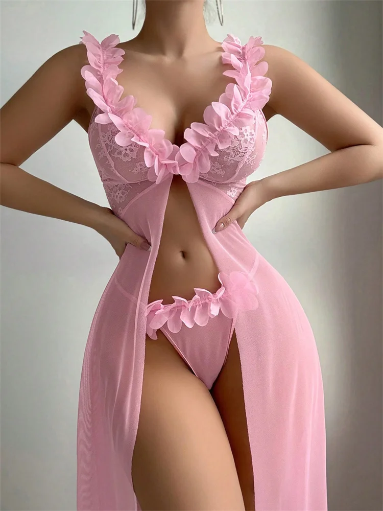 Pink Floral Lace See Through N - Summer Clothing Offers 评论和价格