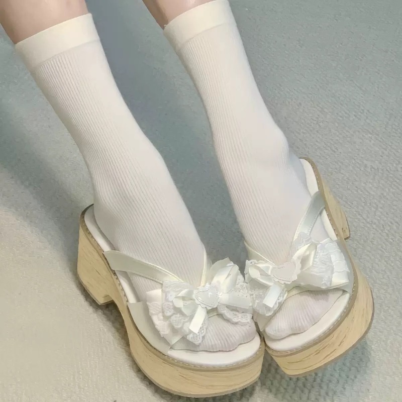 Sweet Bow Wood Grain Thick Bot - Summer Clothing Collection 评论和价格