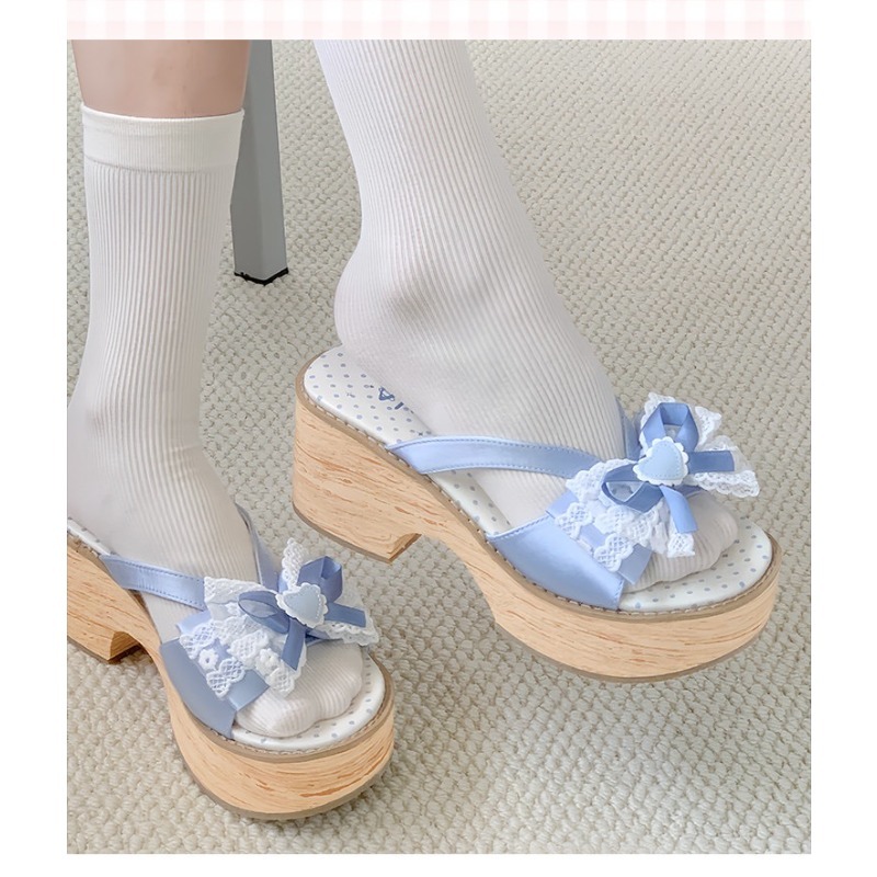 Sweet Bow Wood Grain Thick Bot - Summer Clothing Collection 评论和价格