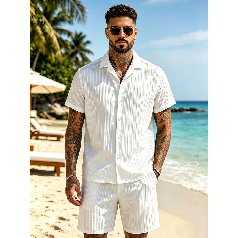 2Men's Summer Casual Suit Set， - Summer Clothing Beach 评论和价格
