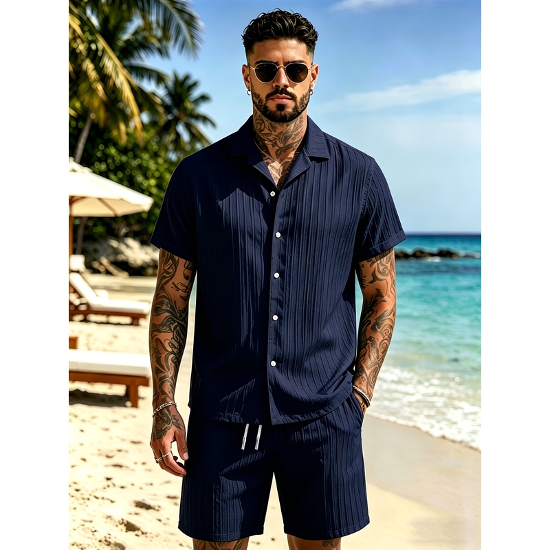 2Men's Summer Casual Suit Set， - Summer Clothing Beach 评论和价格
