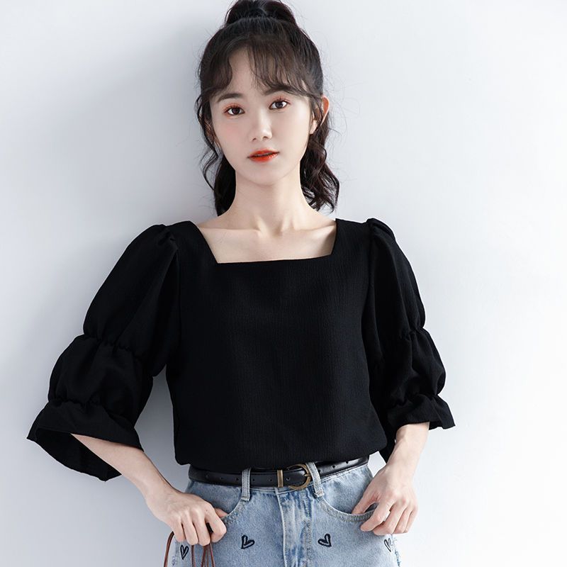 Pleated Short Sleeve Solid Kor - Summer Youth Clothing 评论和价格