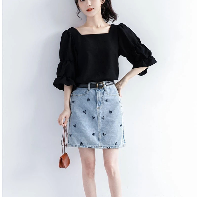 Pleated Short Sleeve Solid Kor - Summer Youth Clothing 评论和价格