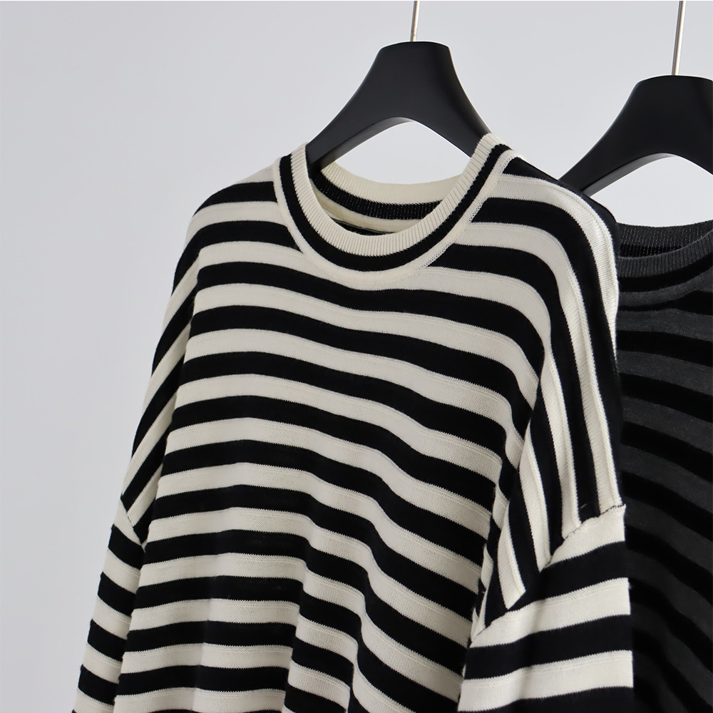 Crew Neck Striped Knitted Pull - Summer Clothing Yarn 评论和价格